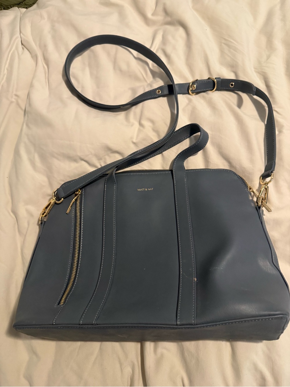 Matt & Nat Grey Vegan Shoulder Bag with Gold Hardware